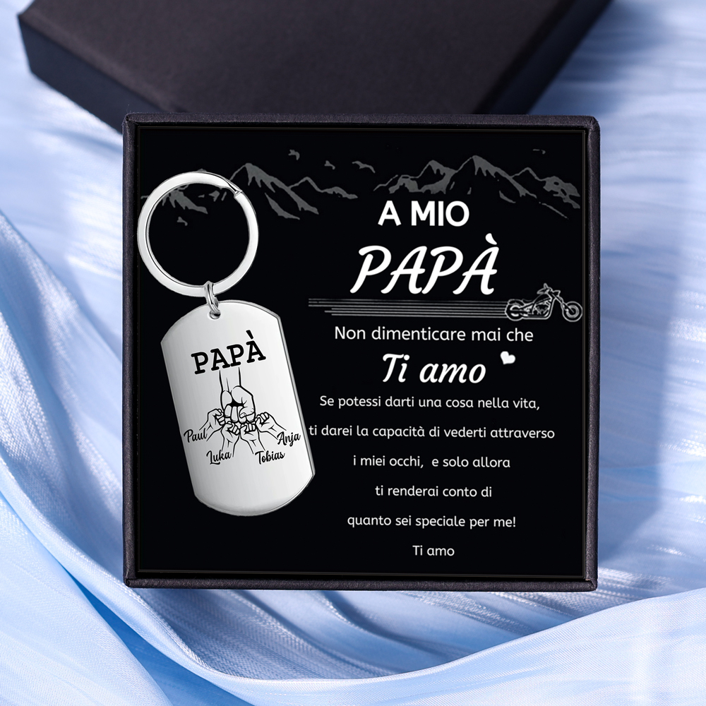 Jessemade IT Non dimenticare mai che ti amo-Pugno a pugno Portachiavi 4 nomi regalo per papà