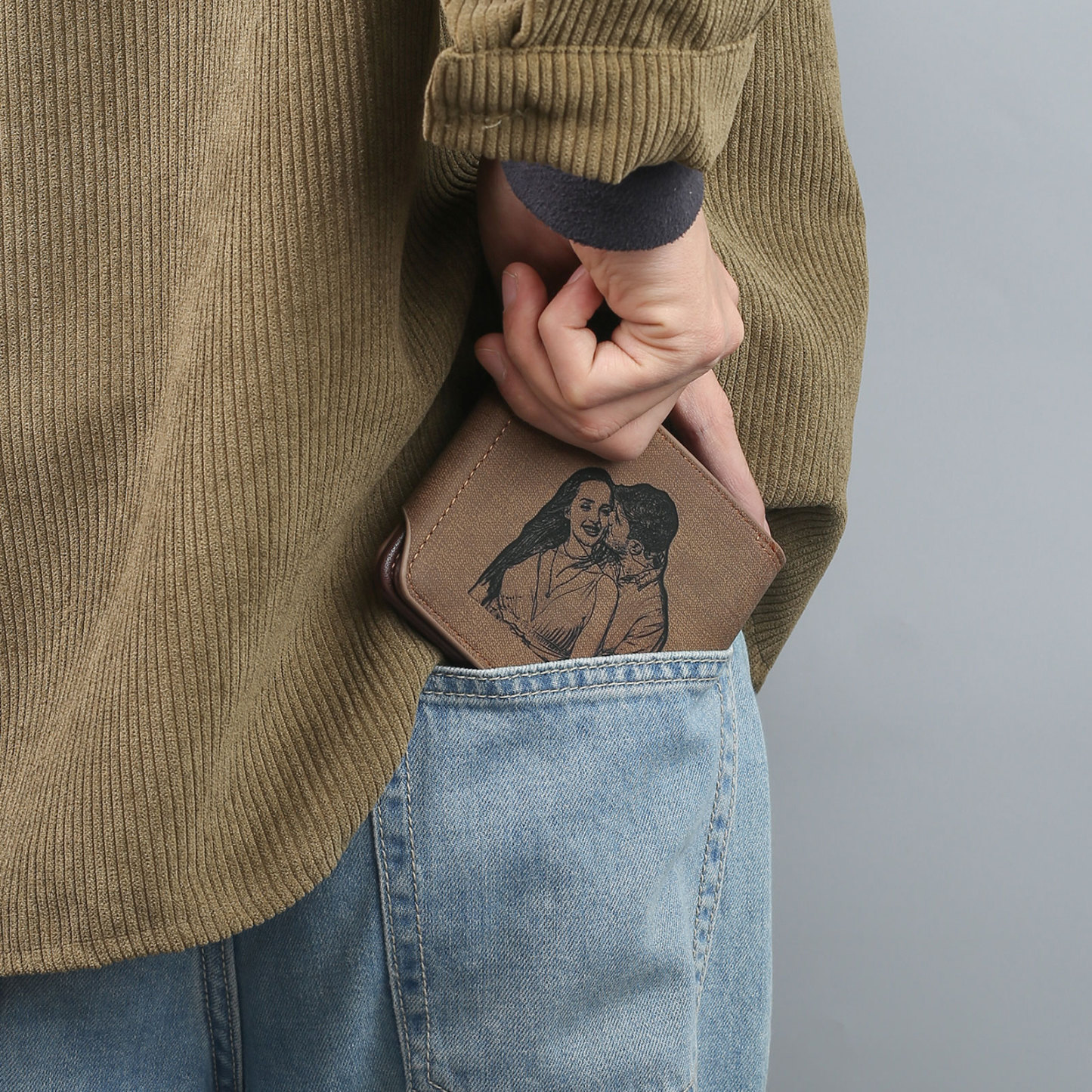 Portafoglio in PU pelle da uomo 1 nome 1 lettera e 1 foto personalizzabili regalo per uomo