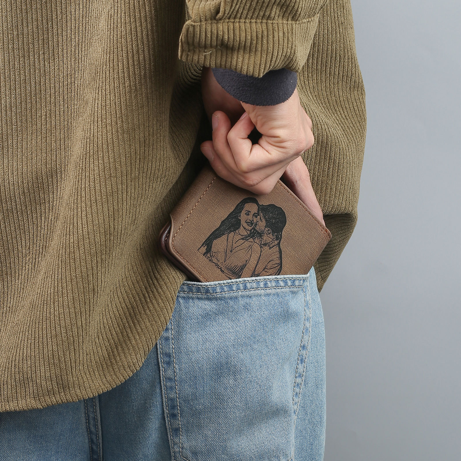 Portafoglio in PU pelle da uomo 1 nome 1 lettera e 1 foto personalizzabili regalo per uomo