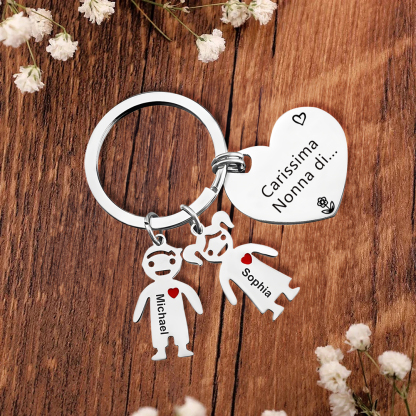 Portachiavi a cuore con ciondolo bambino 2 nomi regalo per nonna festa dei nonni famiglia riunione
