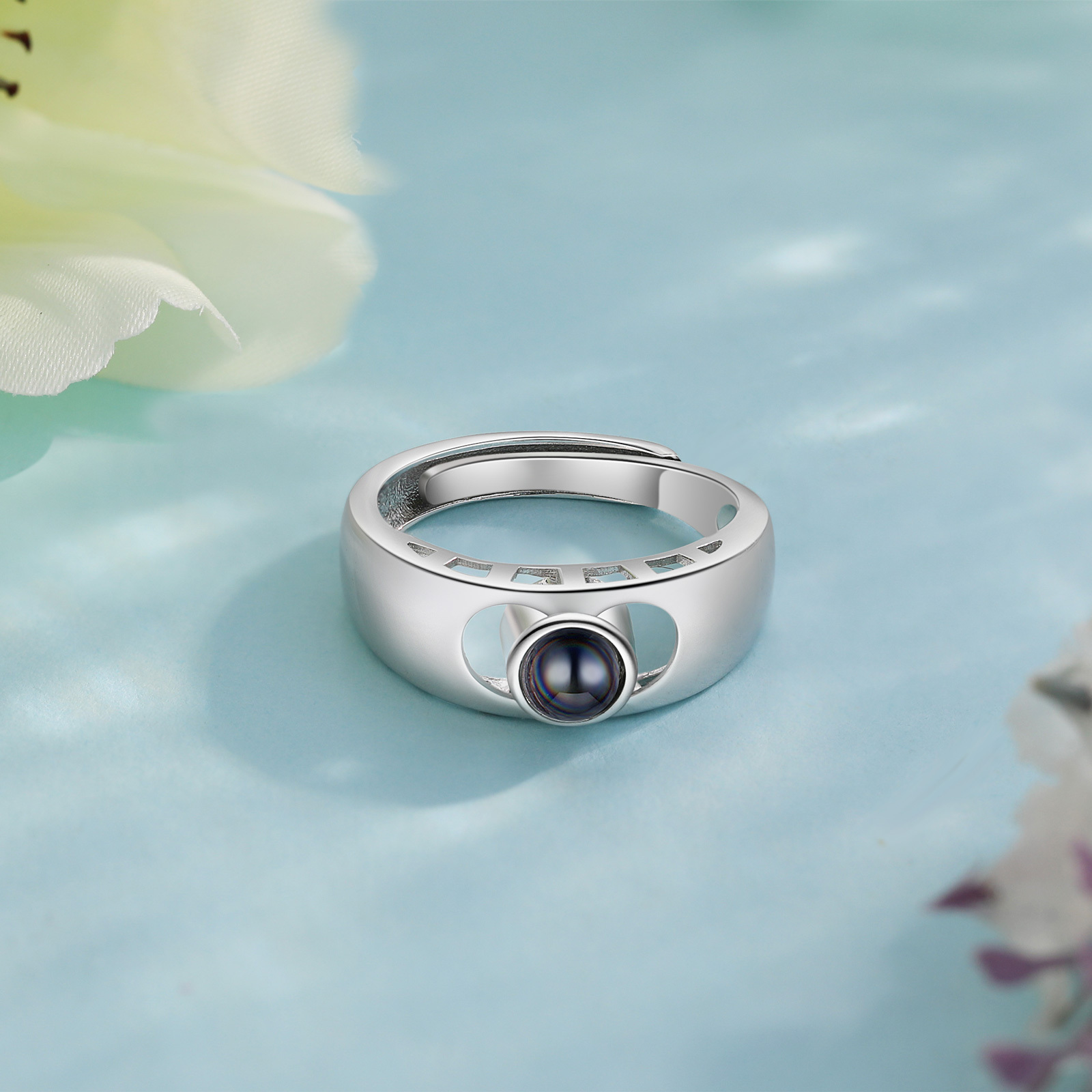 Anello regolabile con proiezione fotografica personalizzata per coppia