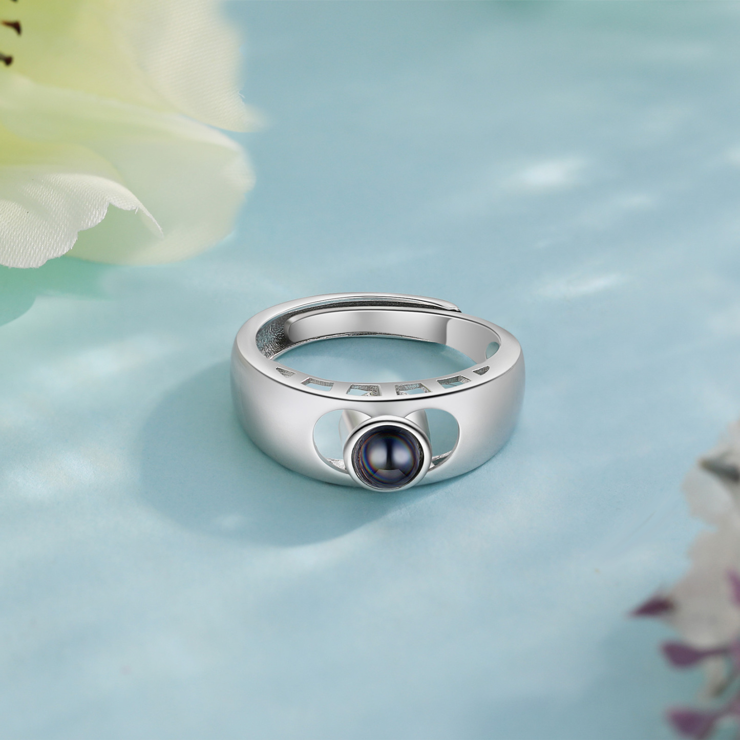 Anello regolabile con proiezione fotografica personalizzata per coppia