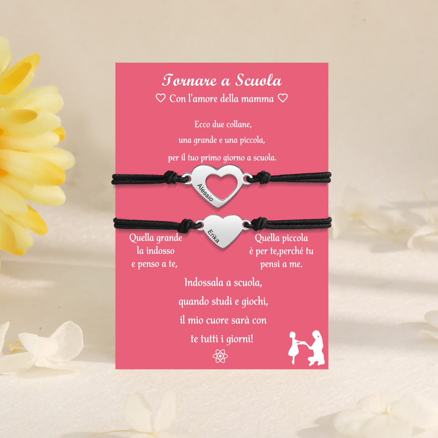 2PCS Braccialetto cuore regorabile regalo per Mamma e figlia con carta