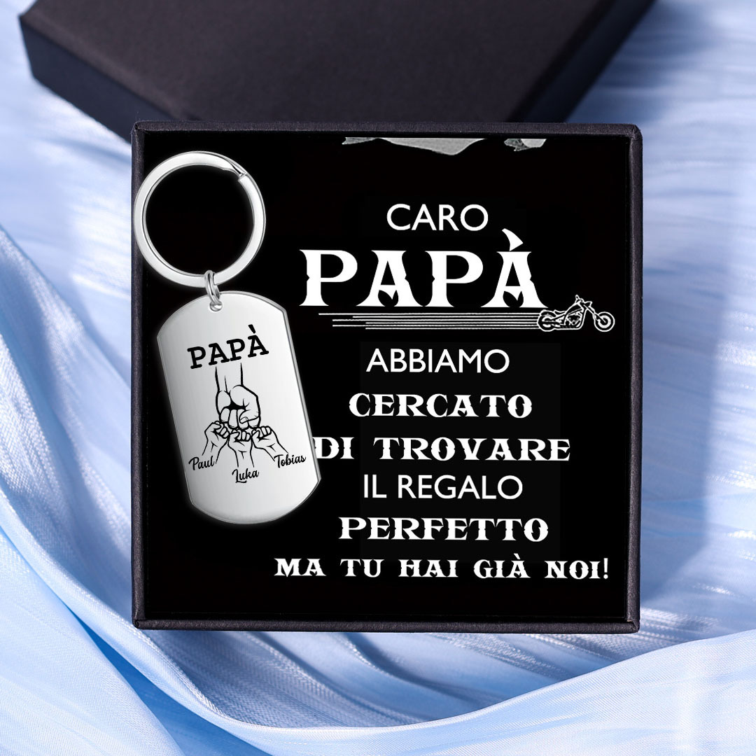 Jessemade IT Caro Papà Abbiamo Cercato Di Trovare Il Regalo Perfetto-Portachiavi pugno a pugno 3 nomi regalo per papà