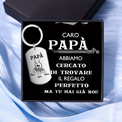 Jessemade IT Caro Papà Abbiamo Cercato Di Trovare Il Regalo Perfetto-Portachiavi pugno a pugno 3 nomi regalo per papà