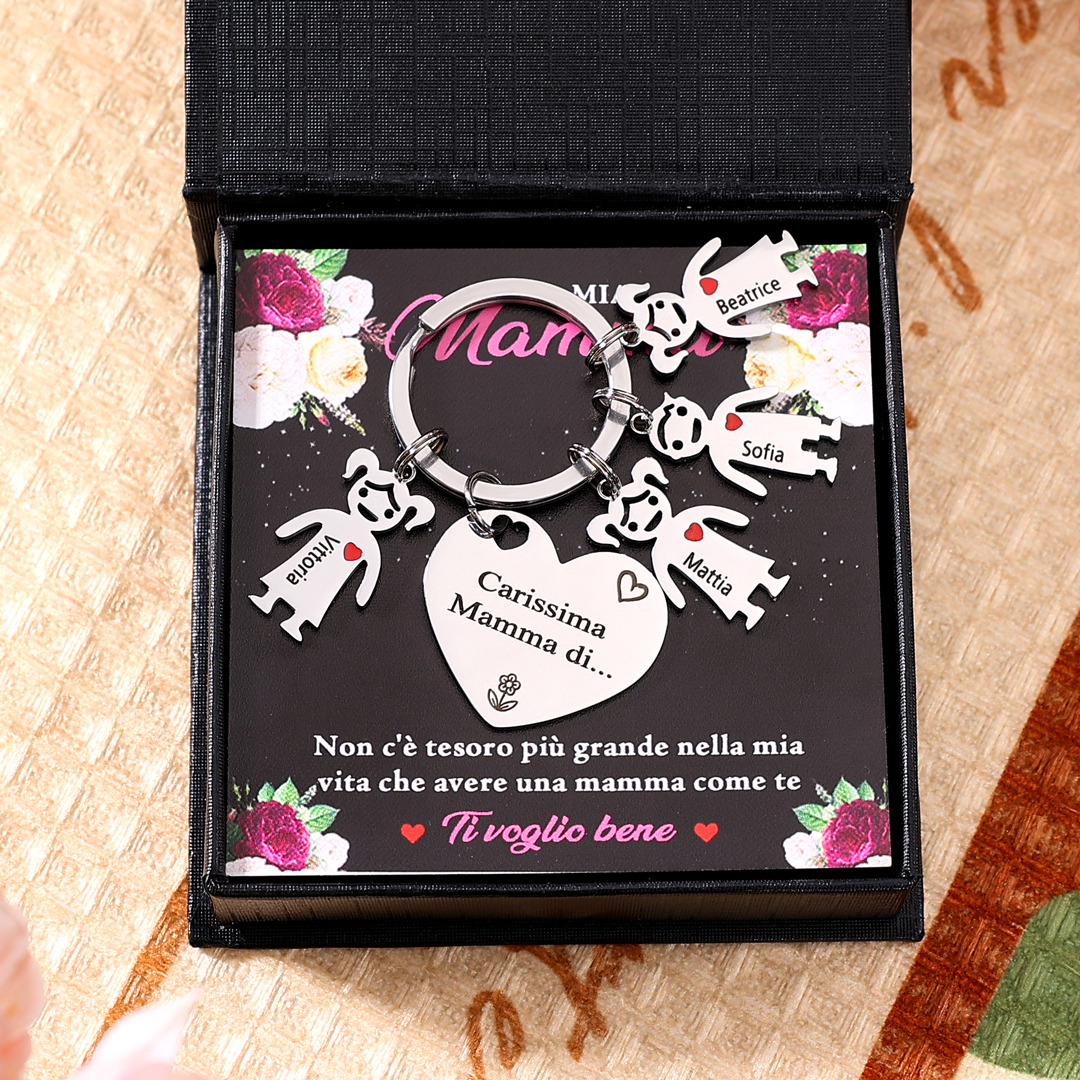 Festa della Mamma Carissima mamma di-Portachiavi a cuore con 4 ciondolo bambino 4 nomi personalizzato regalo per mamma