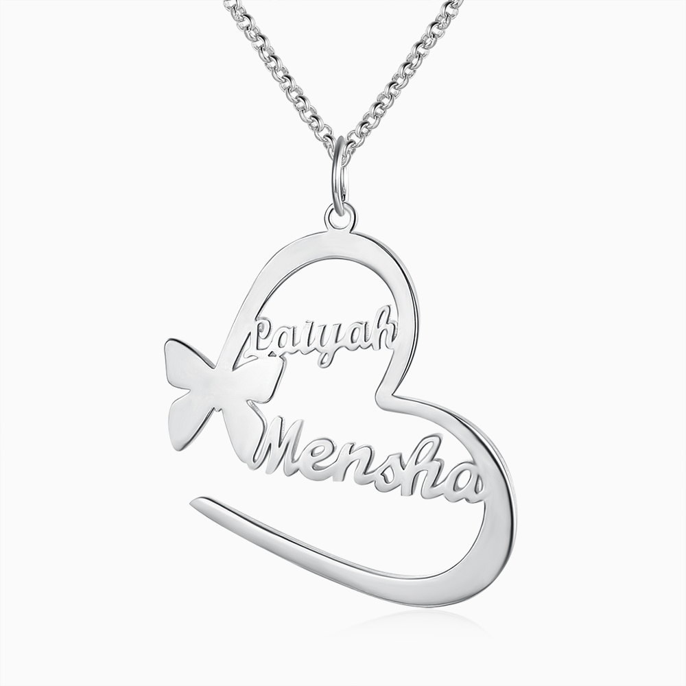 Argento s925 Collana con 2  nomi personalizzatIi e 2 nomi Farfalla