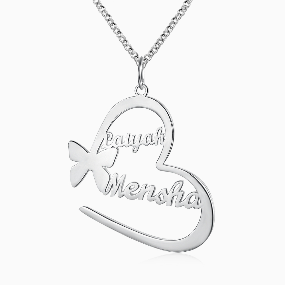 Argento s925 Collana con 2  nomi personalizzatIi e 2 nomi Farfalla
