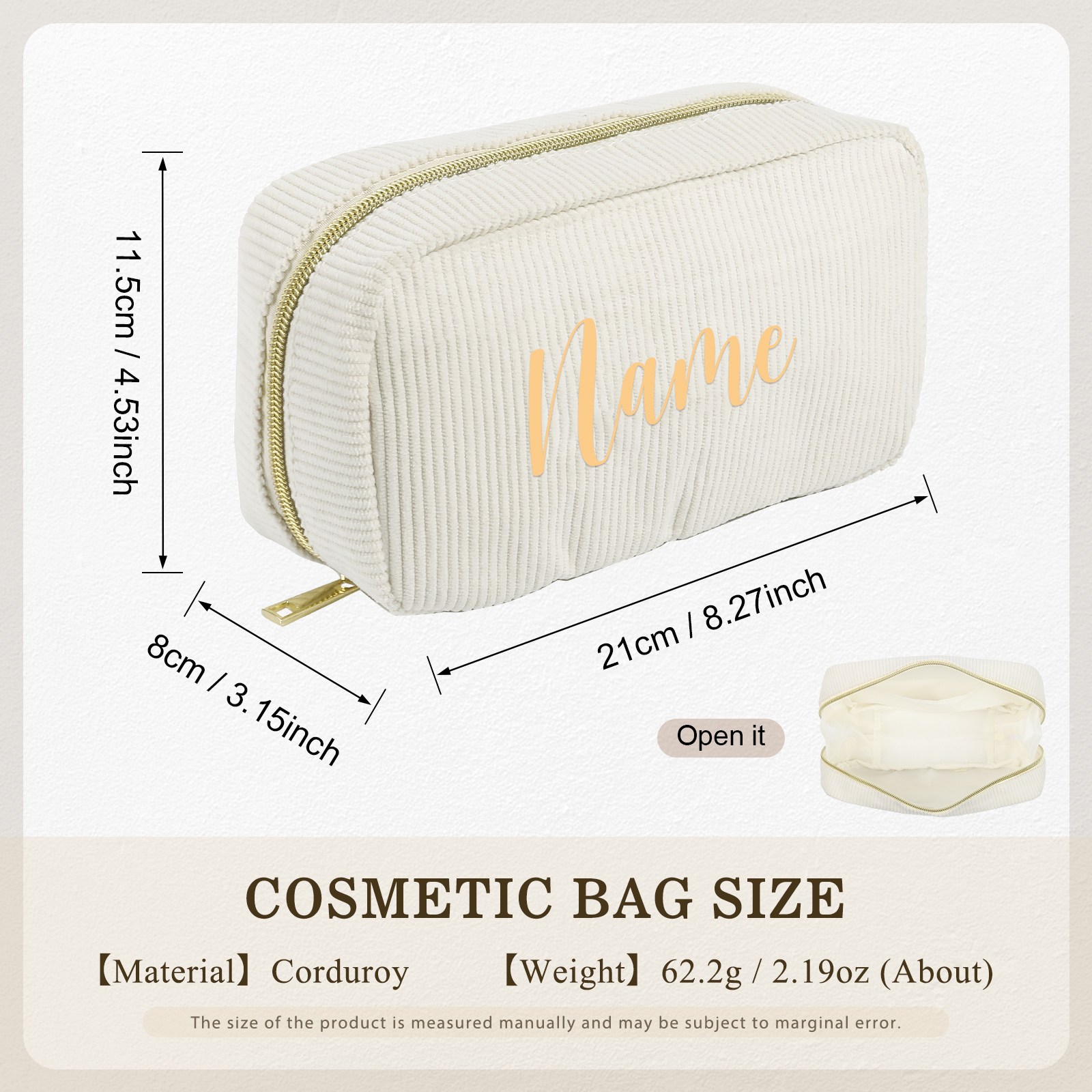 Borsa per cosmetici in velluto a coste per donna 1 nome personalizzato regalo per donna