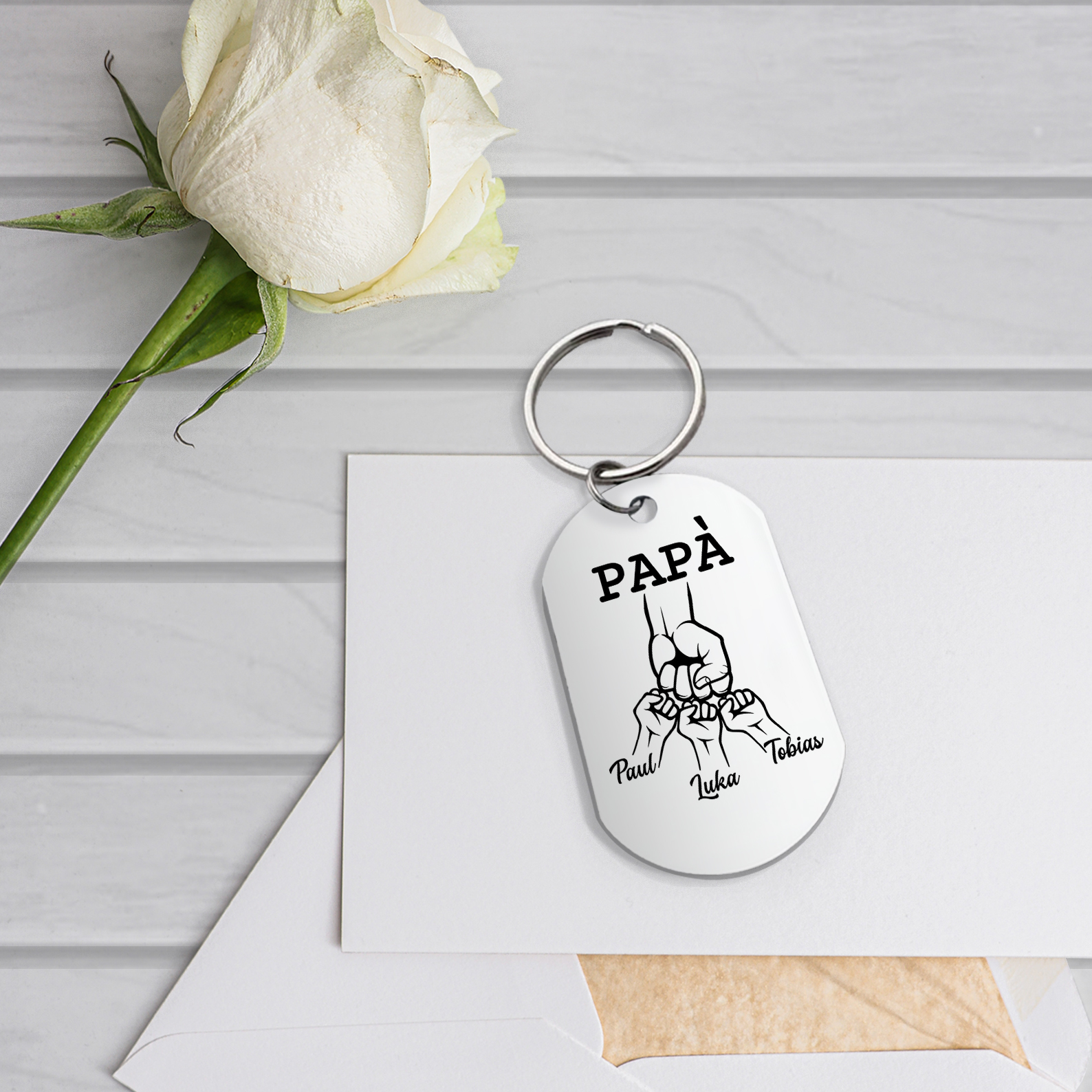 Non dimenticare mai che ti amo-Pugno a pugno Portachiavi 3 nomi regalo per papà