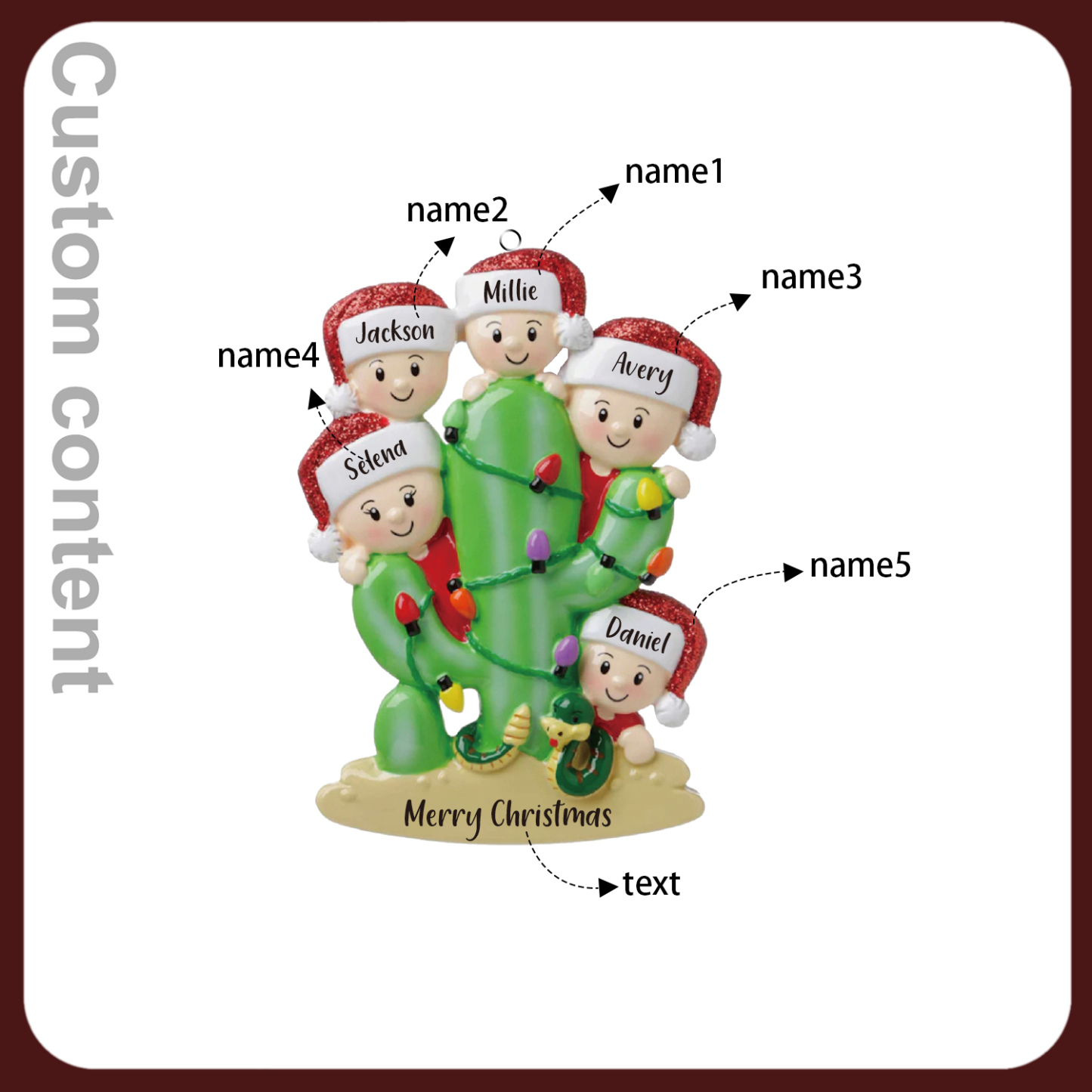 Bianco Natale mille candele... Ornamenti cactus ciondolo per albero di Natale 5 nomi personalizzati