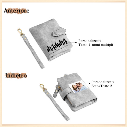 Jessemade IT Portafoglio in PU pelle con 8 nomi & 2 testi & 1 foto personalizzati per mamma