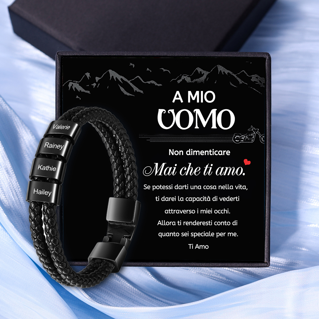 A MIO UOMO-Bracciale in pelle 4 nomei personalizzati regalo coppia