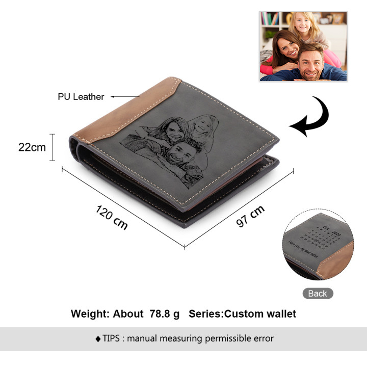 Portafoglio da Uomo Personalizzato con Foto, Testo e Calendario – Regalo Speciale per Papà | Jessemade