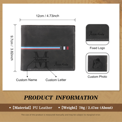 Portafoglio in PU pelle da uomo 1 nome 1 lettera e 1 foto personalizzabili regalo per uomo