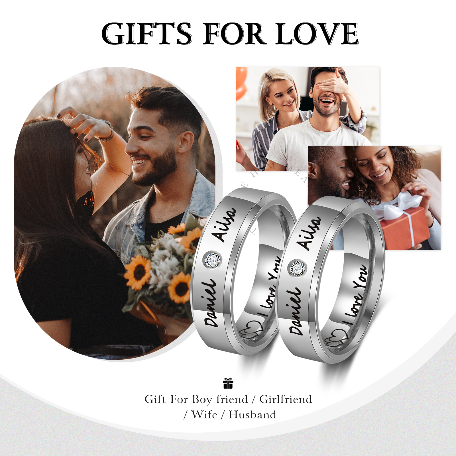 Ti Amo Alice & Luca-Anello inox a coppia 2 nomi e testo personalizzabili