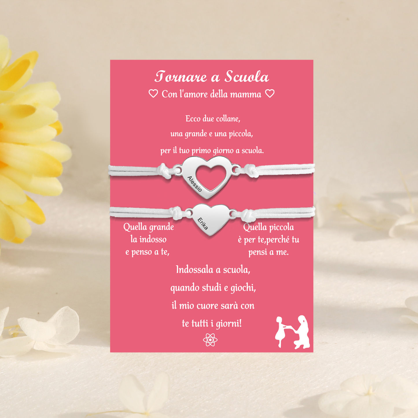 2PCS Braccialetto cuore regorabile regalo per Mamma e figlia con carta