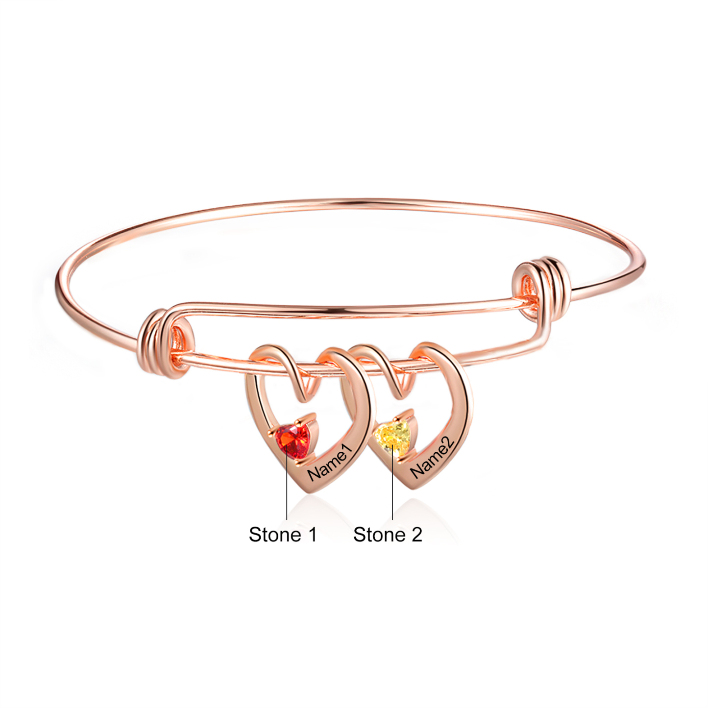 Bracciale con 2 nomi personalizzati e 2 pietre di nascita
