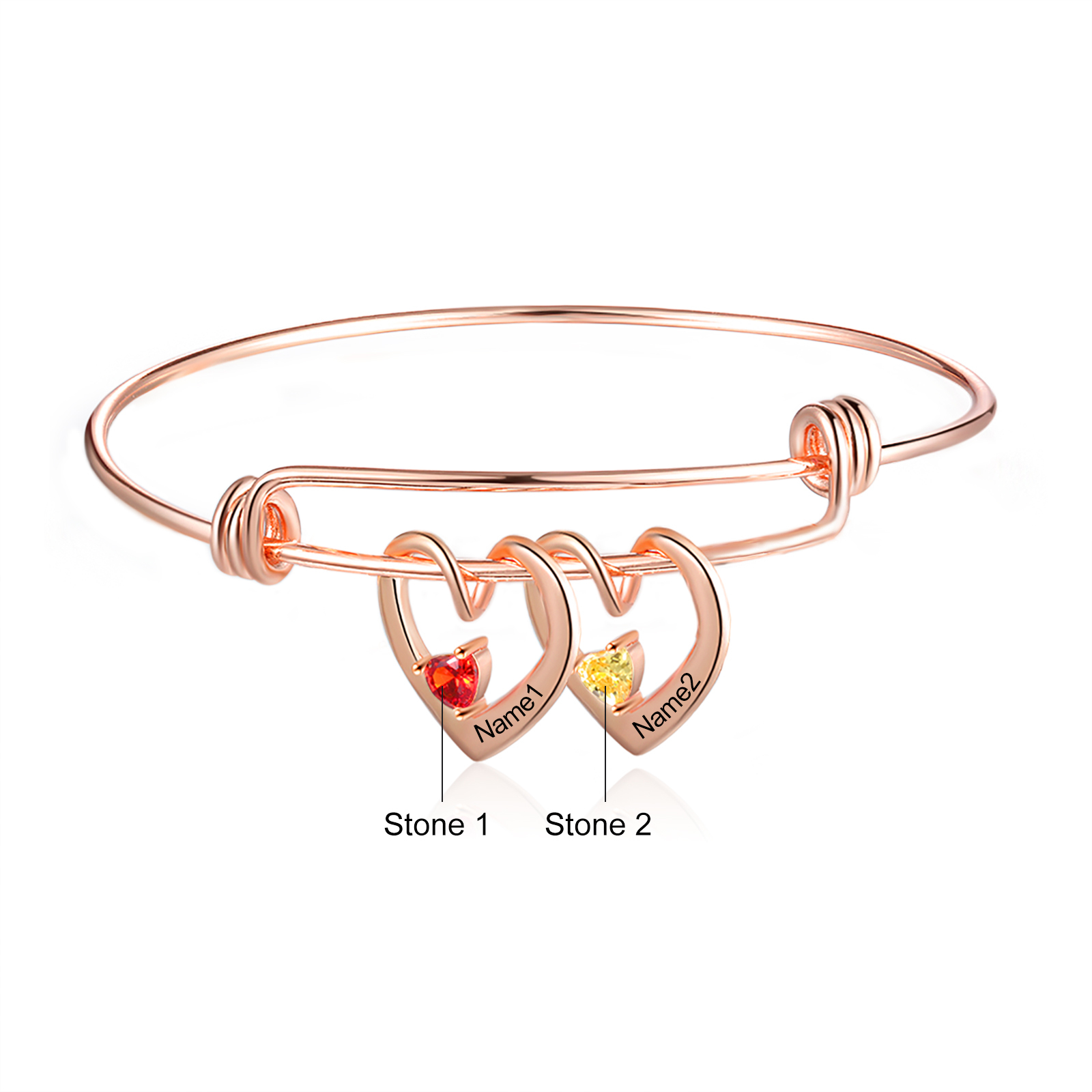 Bracciale con 2 nomi personalizzati e 2 pietre di nascita