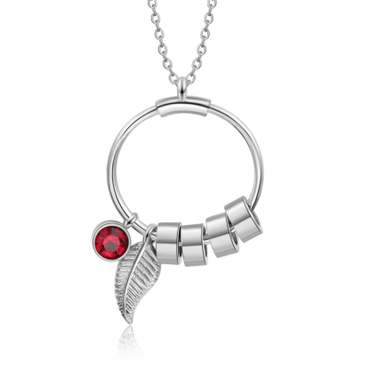 Collana con ciondolo foglia e cerchio 4 nomi e 4 pietre di nascita personalizzati regalo per donna