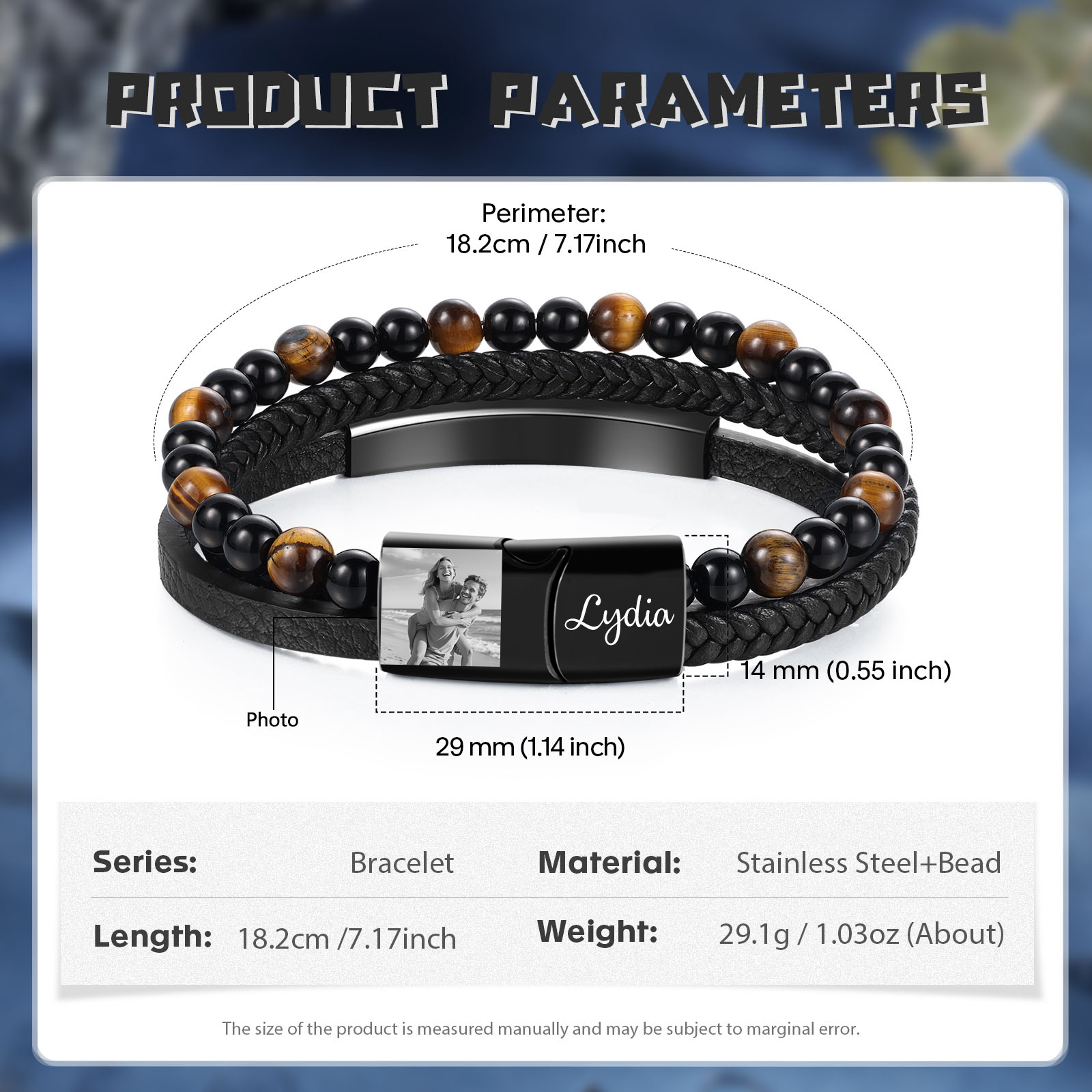 Bracciale in pelle intrecciata personalizzato con foto e nome