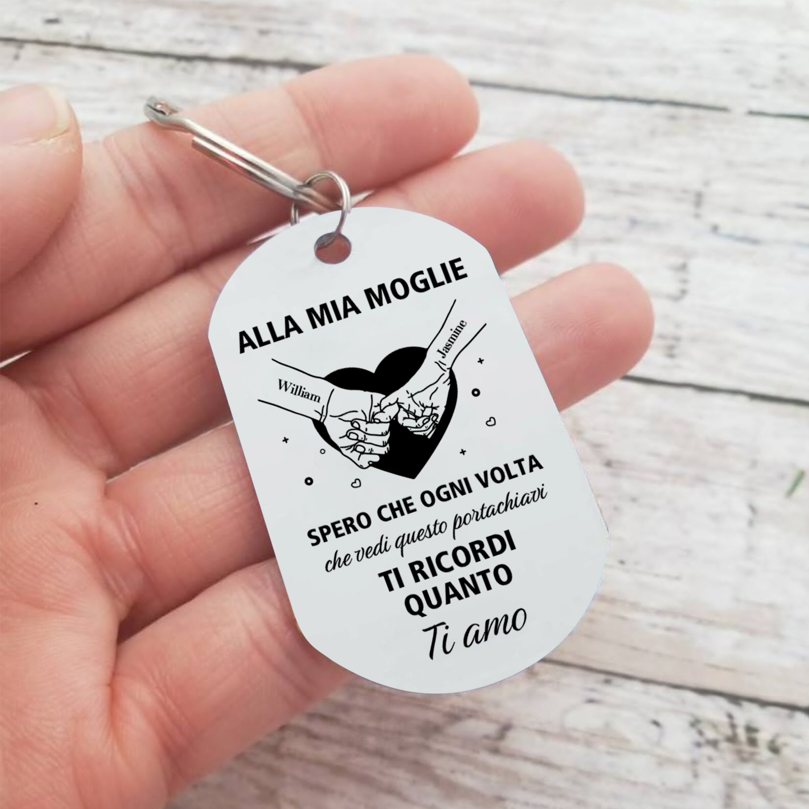 Portachiavi mano nella mano personalizzato con nomi per donna moglie