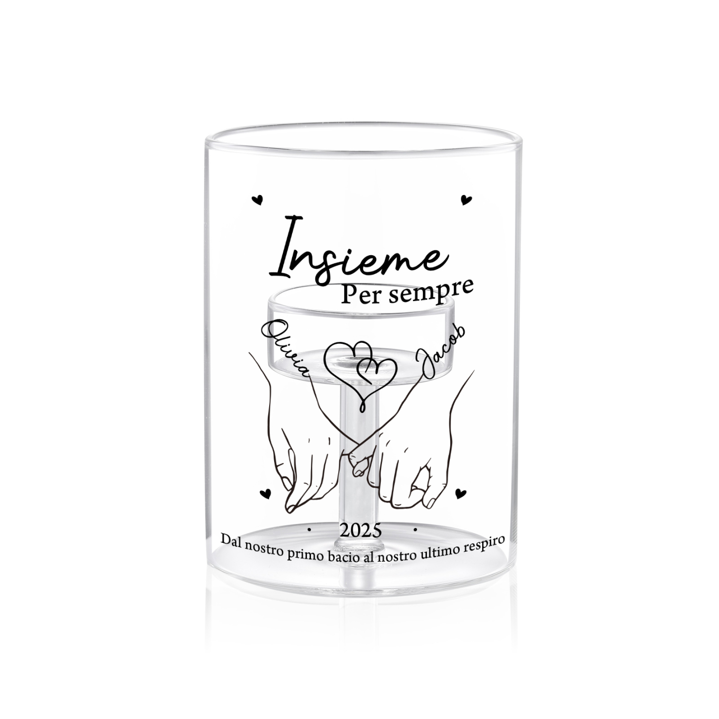 Portacandela in vetro personalizzato – Portacandela per lumino con coppia mano nella mano