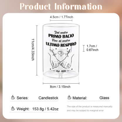 Portacandele in vetro personalizzato senza candela - Dal nostro primo bacio fino al nostro ultimo respiro