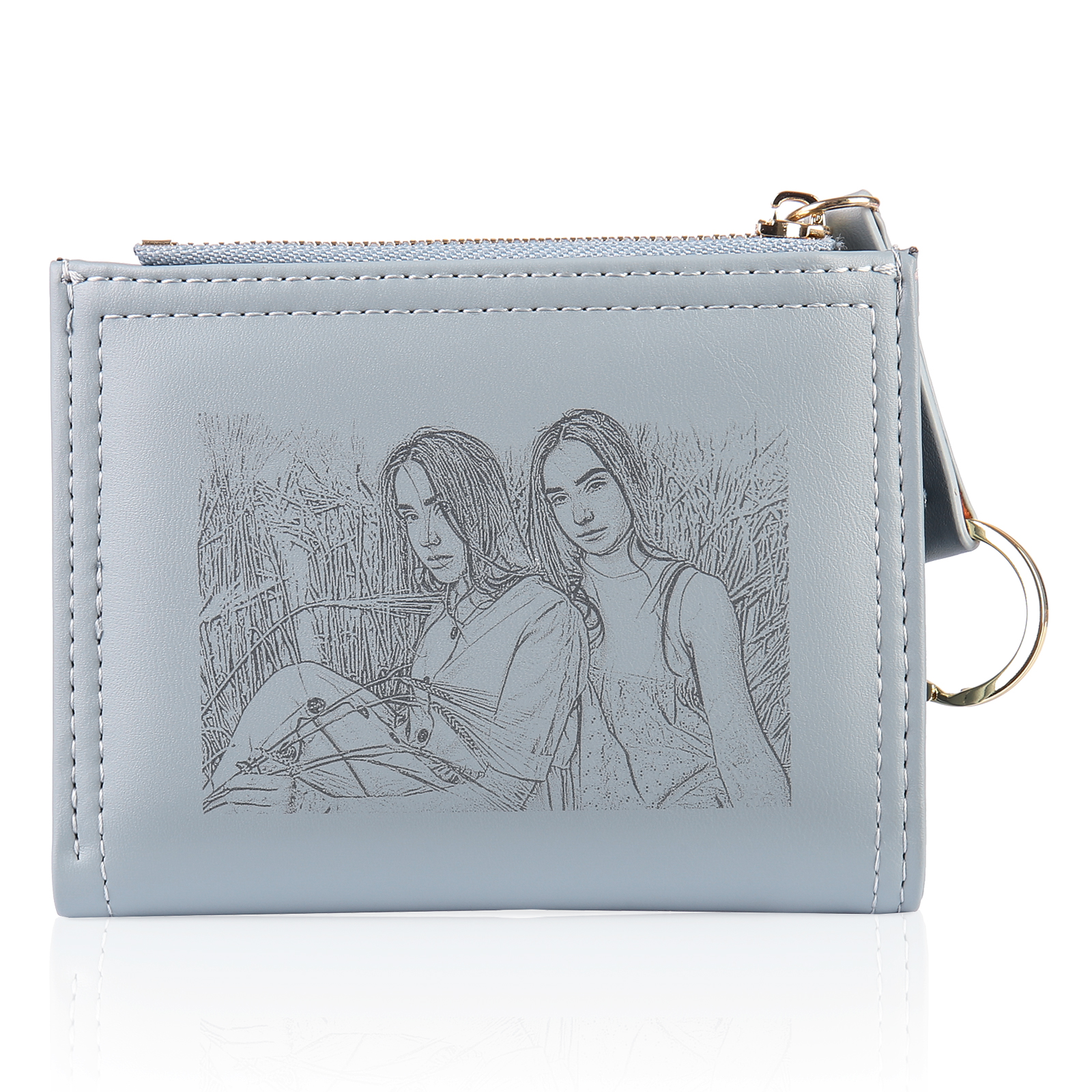 Portafoglio da donna in pelle PU con 1 foto e 1 testo personalizzati