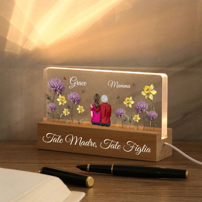  Lampada Notturna Personalizzata con Nomi, Fiori di Nascita e Abbigliamento - Regalo Speciale per la Festa della Mamma