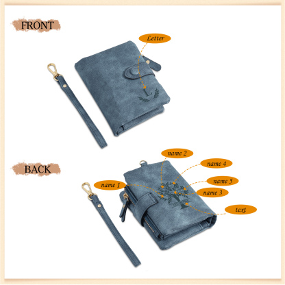 Portafoglio Albero della vita in PU pelle con 5 nomi & 1 testo & 1 lettera personalizzati per donna