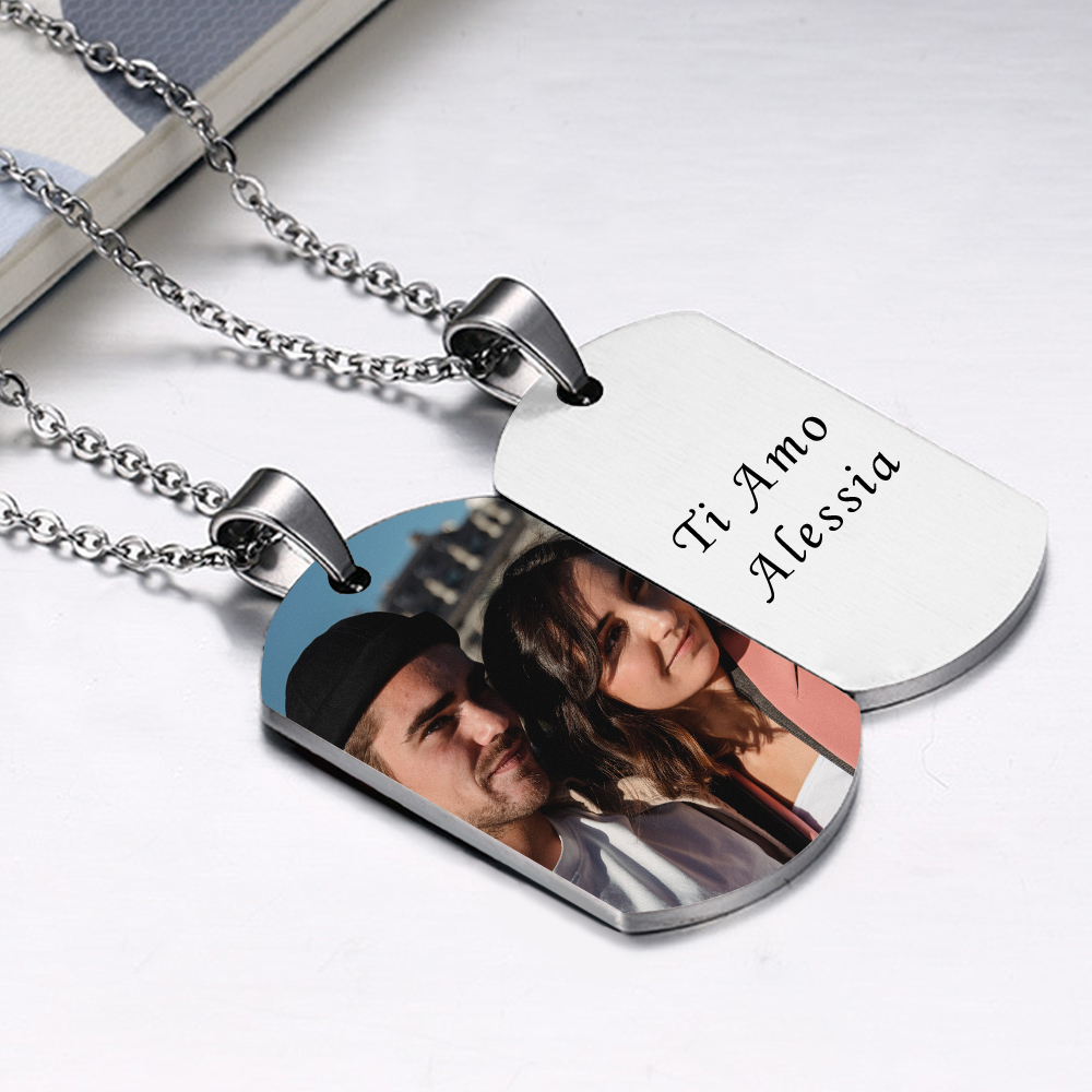 Ti amo-Collana acciaio inox per coppia1 nome 1 testo e 1 foto personalizzabili