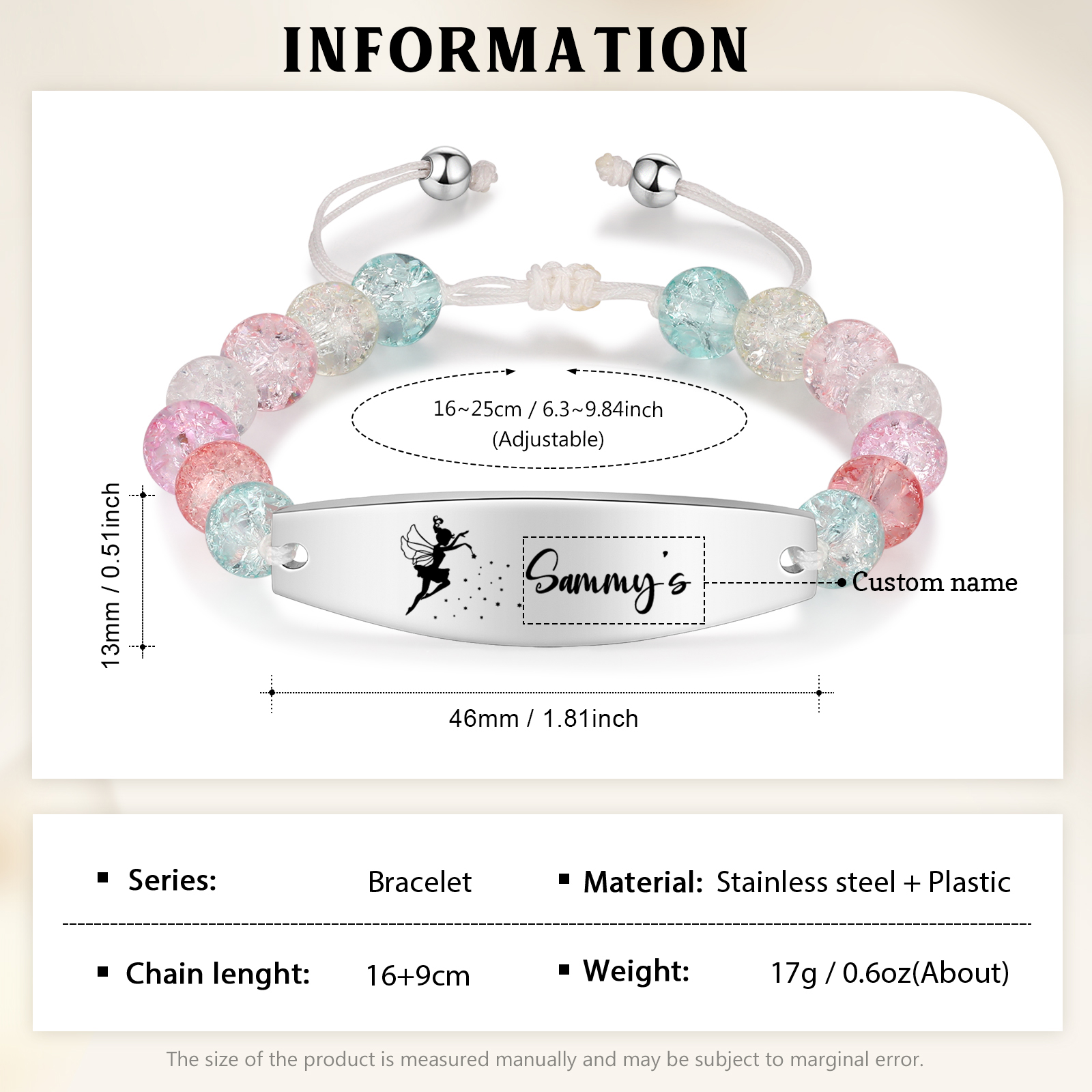Fata Braccialetto per scuola con 1 nome personalizato per figlia con carta