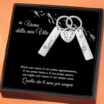 Jessemade IT Al uomo della mia vita-Portachiavi personalizzabile con 2 lettere e data cuore a coppia