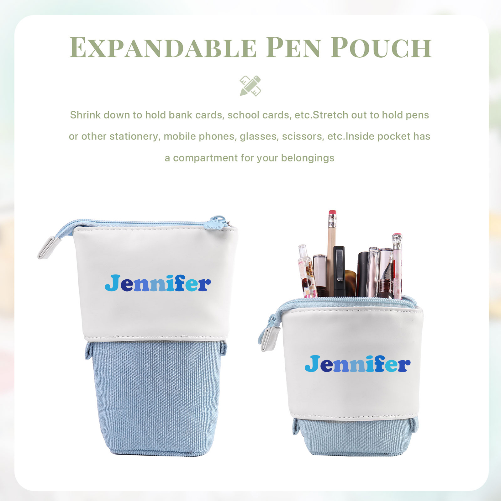 Astuccio per matite personalizzato con 1 nome colorato per scuola elementare bambini