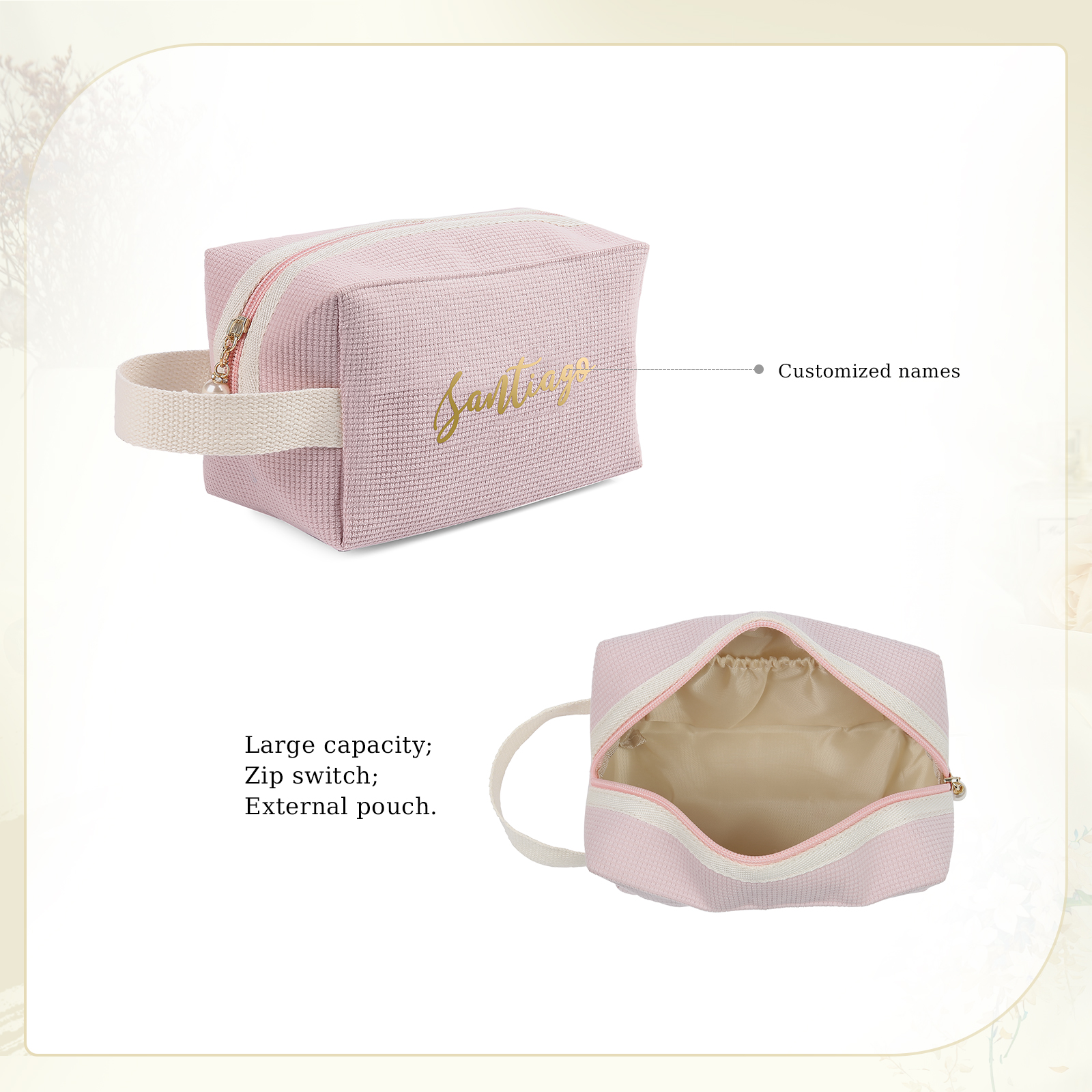 Borsa portabile per cosmetici in velluto a coste per donna 1 nome personalizzato regalo per donna