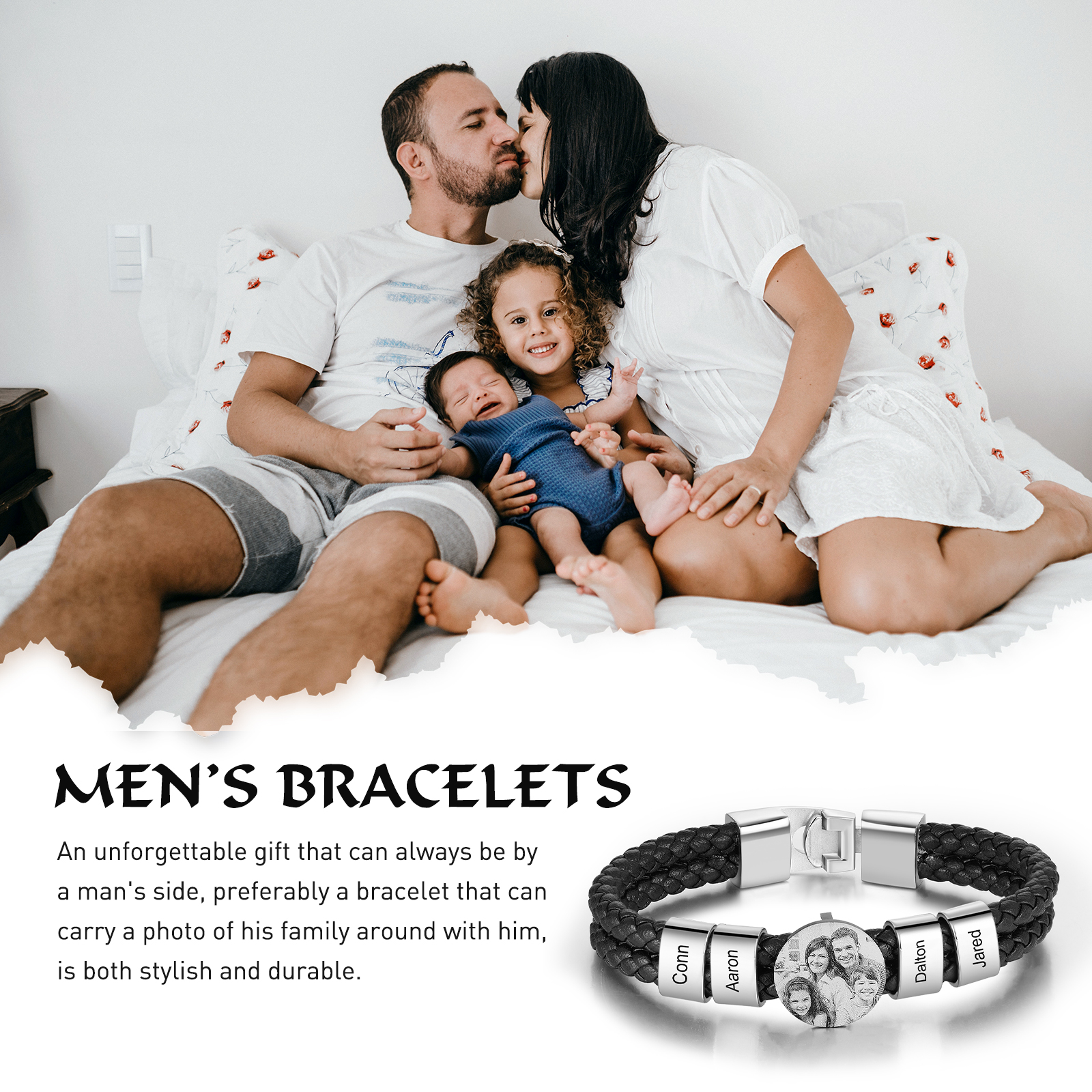 Bracciale Uomo Personalizzato con Foto e 4 Nomi – Regalo Elegante e Sentimentale per Papà e Lui | Jessemade