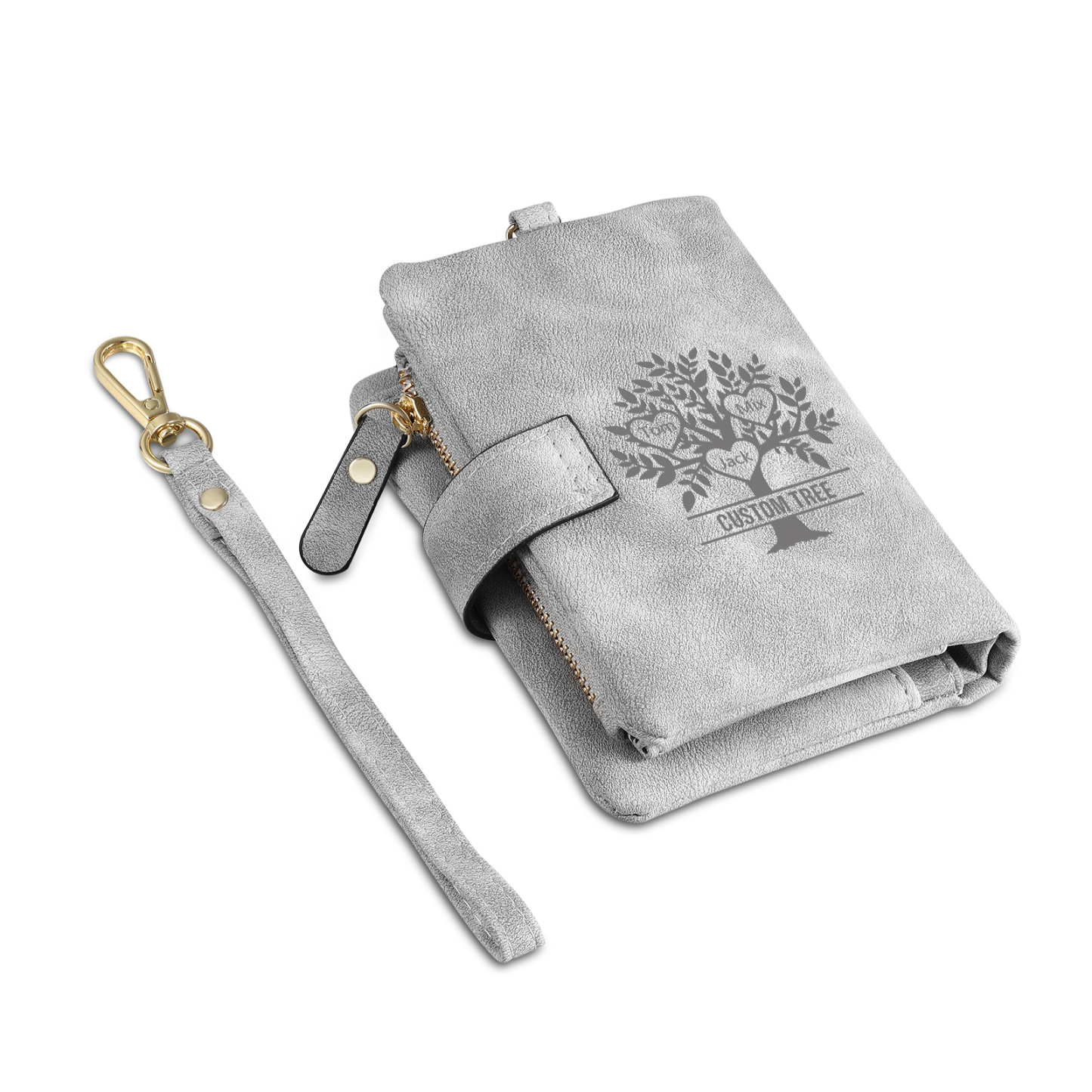 Portafoglio Albero della vita in PU pelle con 3 nomi & 1 testo & 1 lettera personalizzati per donna