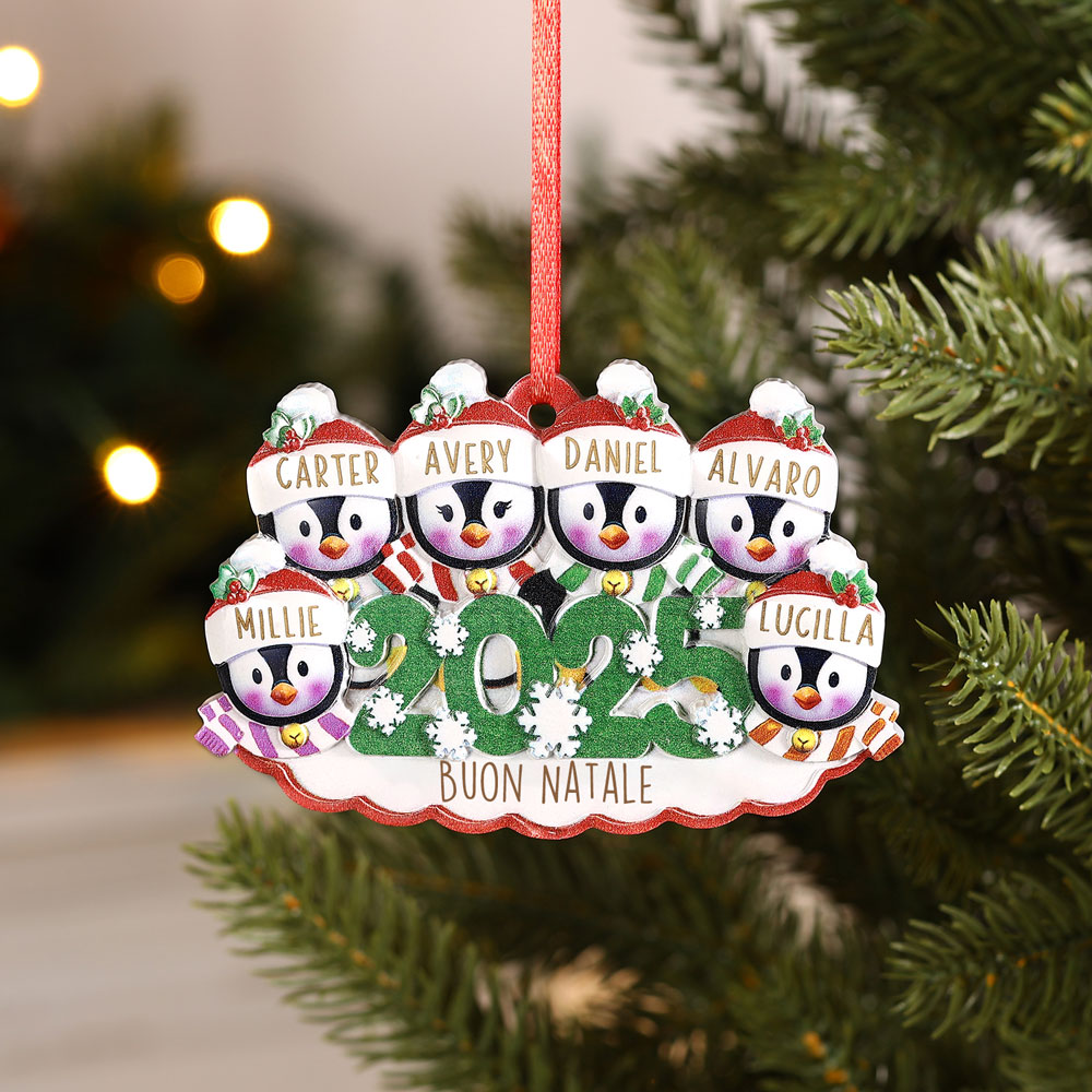 Addobbo natalizio personalizzato con famiglia di pinguini 2025