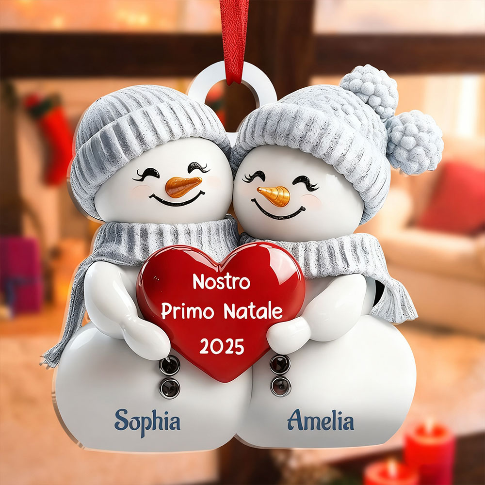 Decorazione Personalizzata con Coppia di Pupazzi di Neve – 2 Nomi Personalizzati, 2 Testi e Anno – Regalo di Natale per Lei/Lui | Jessemade