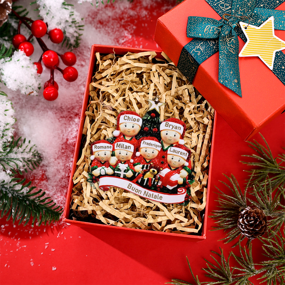 Ornamento Natalizio Personalizzato con 6 Nomi e 1 Testo Regalo di Natale in Legno per Famiglia | Jessemade