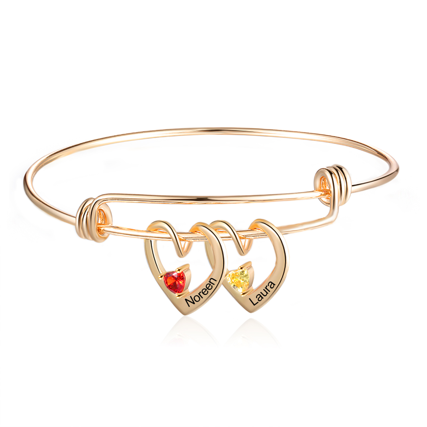 Bracciale con 2 nomi personalizzati e 2 pietre di nascita