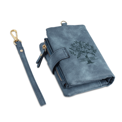 Portafoglio Albero della vita in PU pelle con 8 nomi & 1 testo & 1 lettera personalizzati per donna