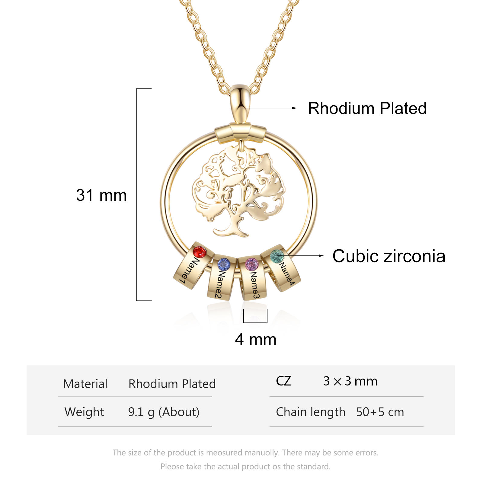 Personalized Family Tree Necklace With 4 Birthstone & 4 Name & Bracelet with 4 Name Gift Set Christmas Gift for Family | Jessemade