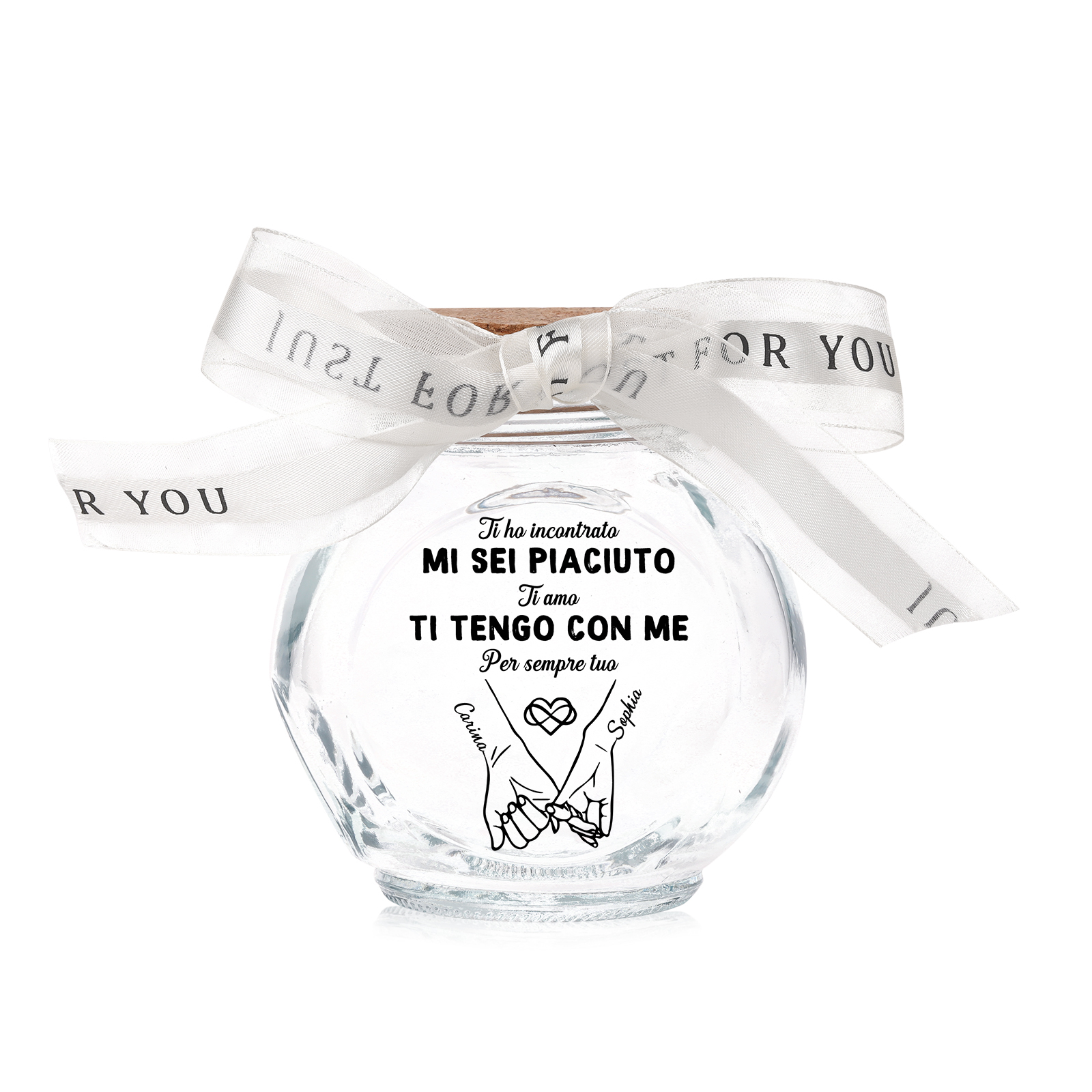 Bottiglia Luminosa Personalizzata in Vetro, Barattolo Luminoso a LED con Fiocco di Nastro