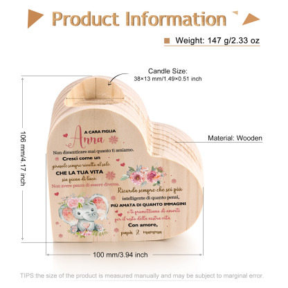 Candeliere portacandela cuore elefante rosa regalo per cara figlia