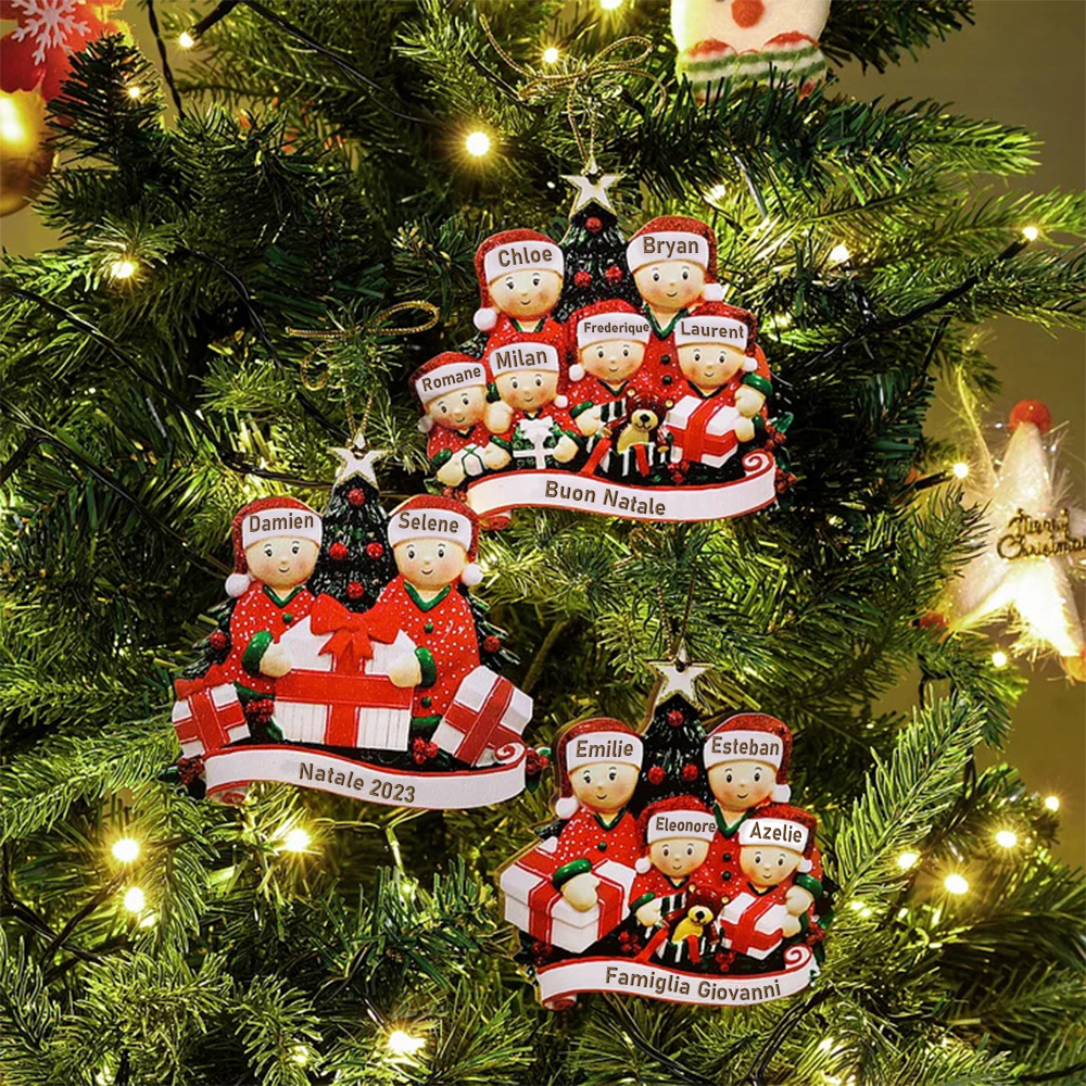 Ornamento Natalizio Personalizzato con 5 Nomi e 1 Testo Regalo di Natale in Legno per Famiglia | Jessemade