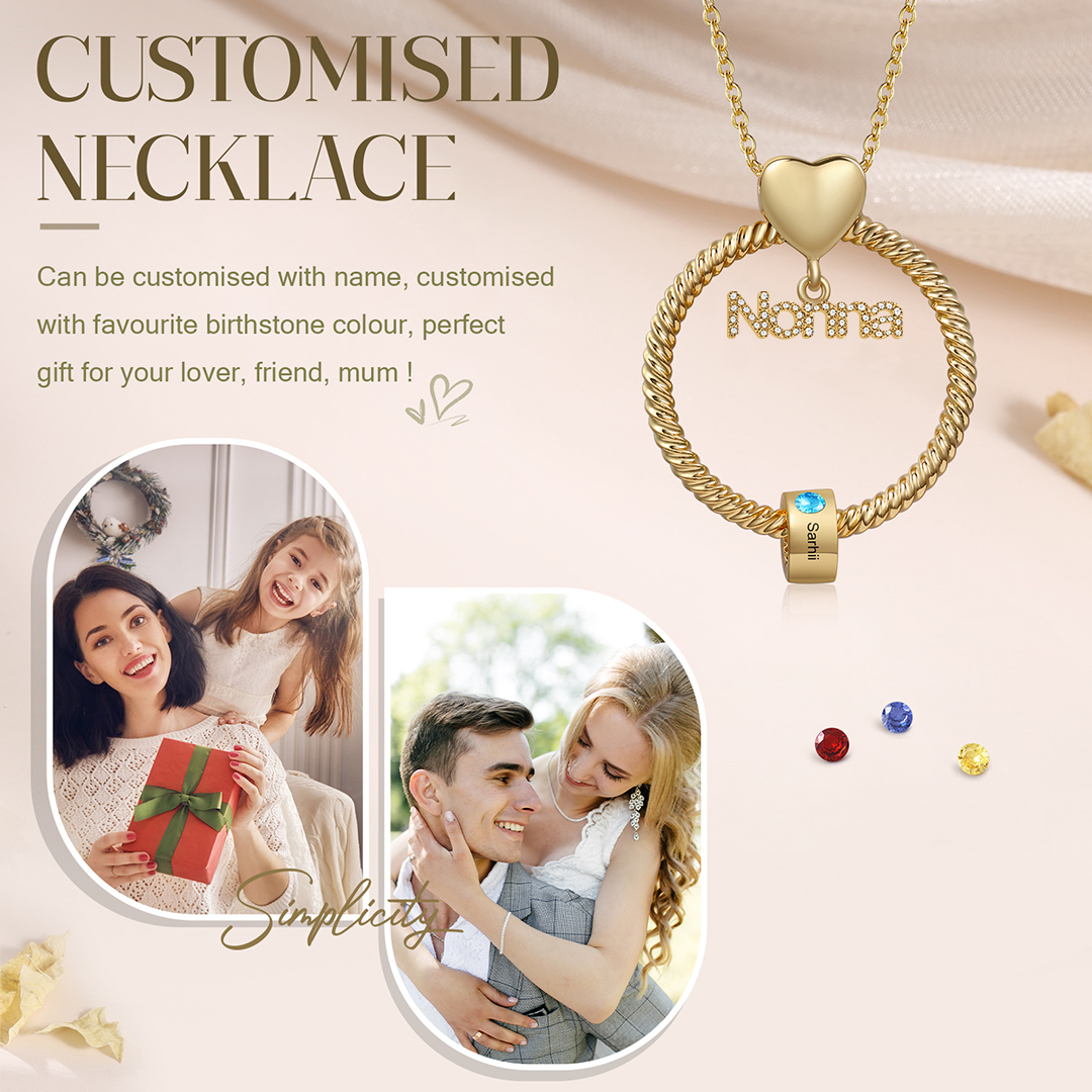 Collana con ciondolo nonna 1 nome incisione e pietra di nascita personalizzata