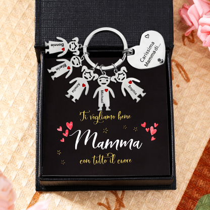 Festa della Mamma Carissima mamma di-Portachiavi a cuore con 5 ciondolo bambino 5 nomi personalizzato regalo per mamma