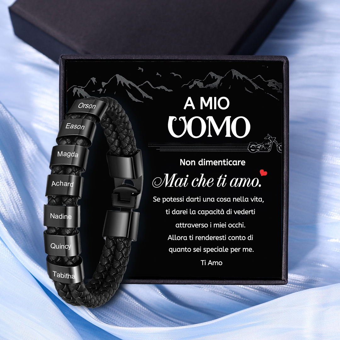 A MIO UOMO-Bracciale in pelle 7 nomi personalizzati regalo coppia